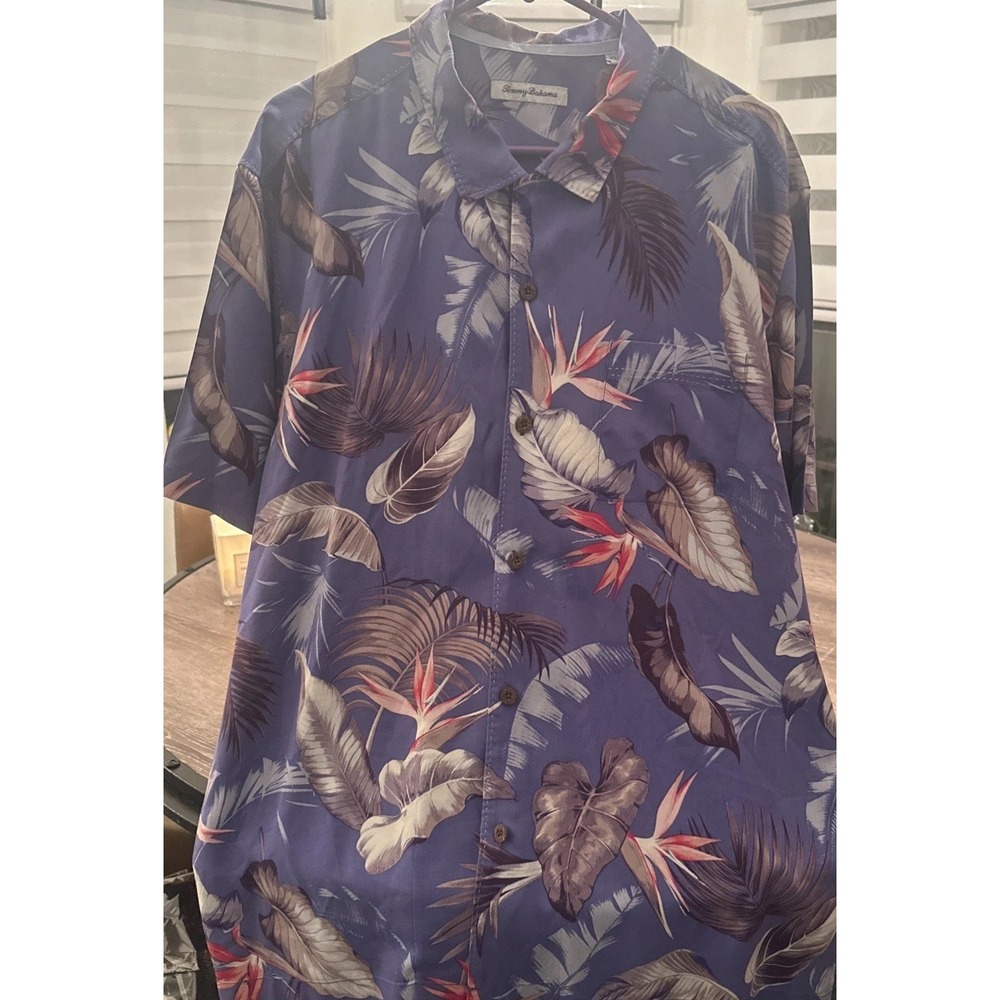 Tommy Bahama Men's Button-Up Shirt - Purple W-Bird Of Paradise Leaf Print XL-T